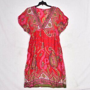 She's Cool Women's BoHo Pink Floral V Neck Paisley Dress Size Large